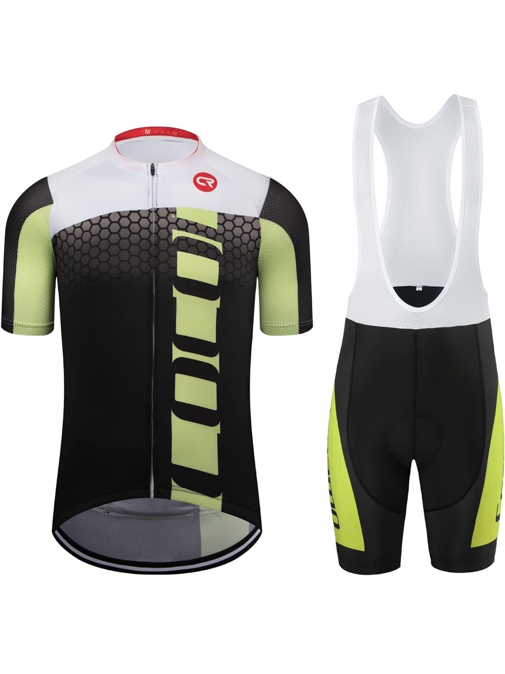 Men's Short Sleeve Cycling Jersey & Bib Shorts - Lime, Black, White